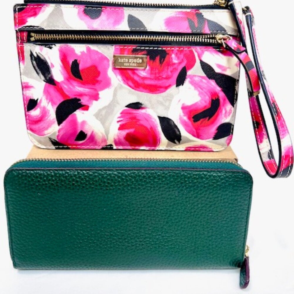 2)Wallet Kate Spade Pink leather convas & Other Wallet Full Zip Leather Green(69